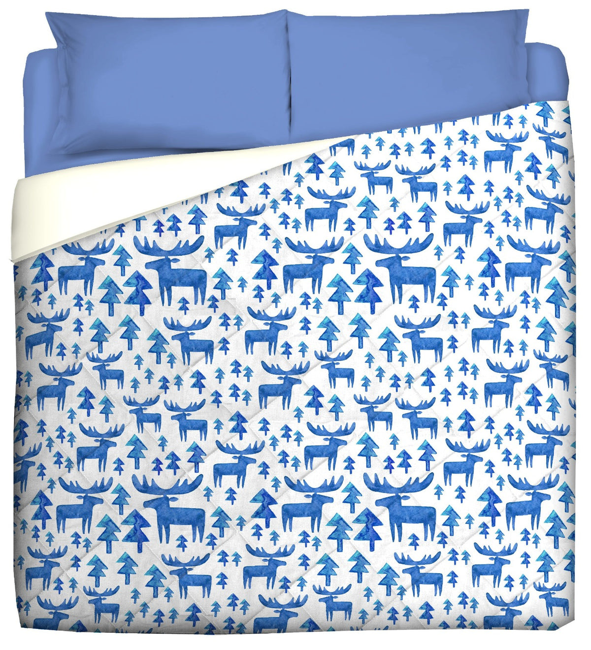 BLUE REINDEER Winter Quilt