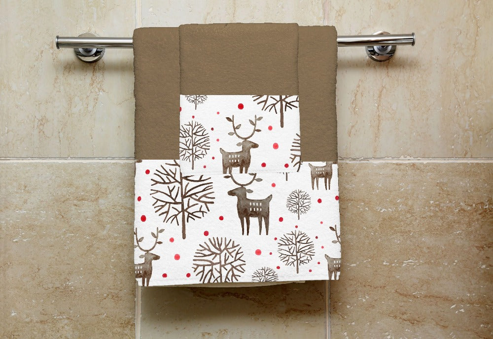 Set 1 Towel + 1 Guest - REINDEER WOOD