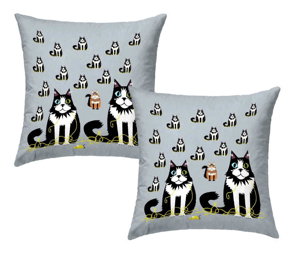 Pair of Cushion Covers for Furniture - Cats-Happy Family