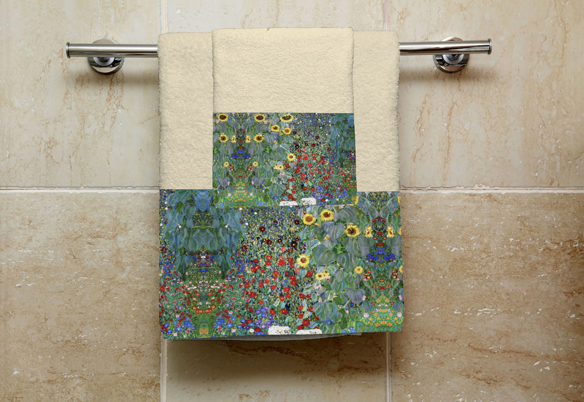 Set 1 Asciugamano+ 1 Ospite - KLIMT - GIARDINO CON GIRASOLI