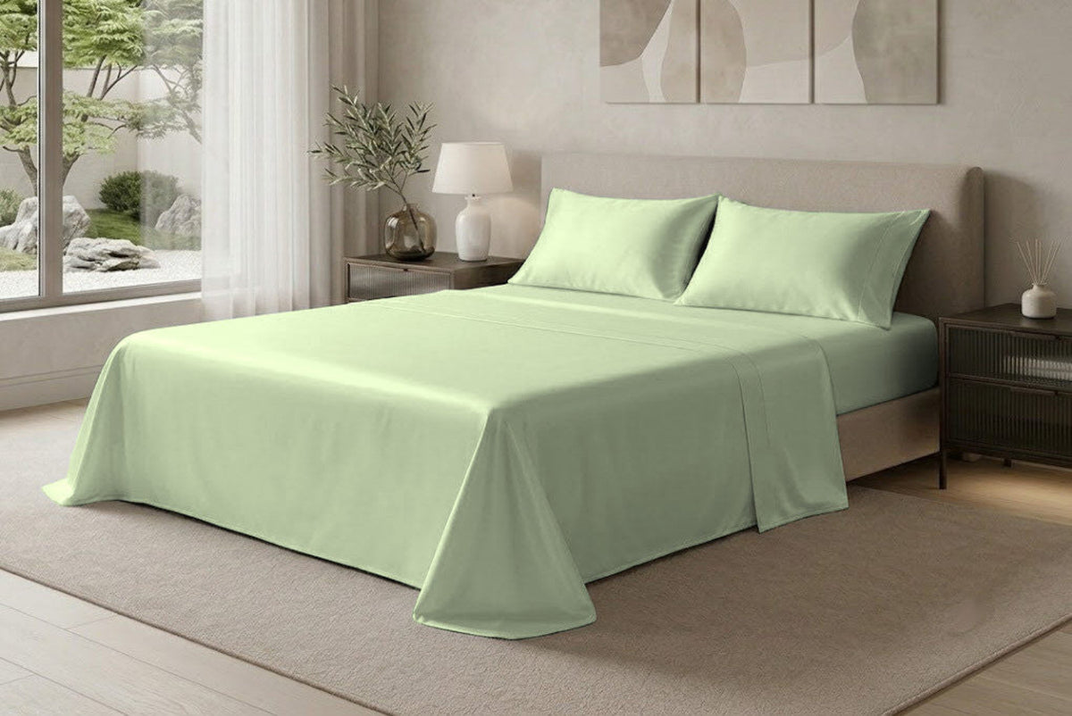 Lenzuola con Federe in Raso di Puro Cotone - VERDE MENTA