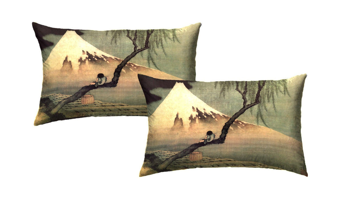 Hokusai Boy on a tree bed pillowcases